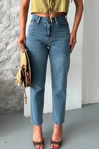 Mom fit kar yıkama bıyık detaylı jeans pantolon d2006 - 7