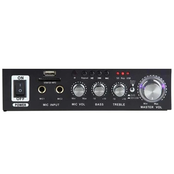Notel Not-306 2X20W 4-8 Ohm Usb/Sd Girişli Bluetoothlu 2 Mikrofon Girişli Trafosuz Stereo Mini Anfi - Resim 2