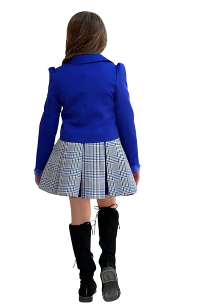 Kız Çocuk Blazer Ceket, Kravat Çizgili Parlament Mavi Etekli Takım - Resim 7