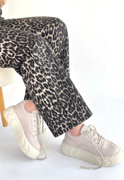 Emwa Bej Cilt Bağcıklı Spor Ayakkabı - Resim 3