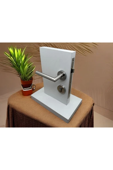 Hastahane Tipi L Paslanmaz Saten Rozetli Yale Kapı Kolu Sol Basar Tek Taraf - Resim 3