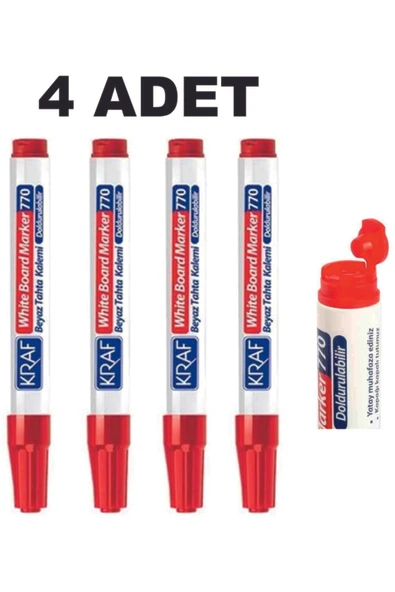 KRAF 770 Tahta Kalemi Kırmızı Doldurulabilir 4 Adet - 1