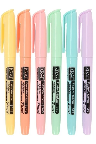 KRAF Fosforlu Kalem Pastel Kalem Tipi 345 6 Lı - 1