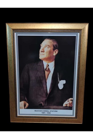 Panda Sarı Yaldizli Atatürk Portresi Yaldız Sarı Çerçeveli 60x80cm - 1