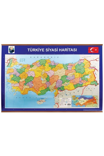 Panda 70x100 Cm Türkiye Siyasi + Fiziki Çıtalı Harita Tablo Pano - 1