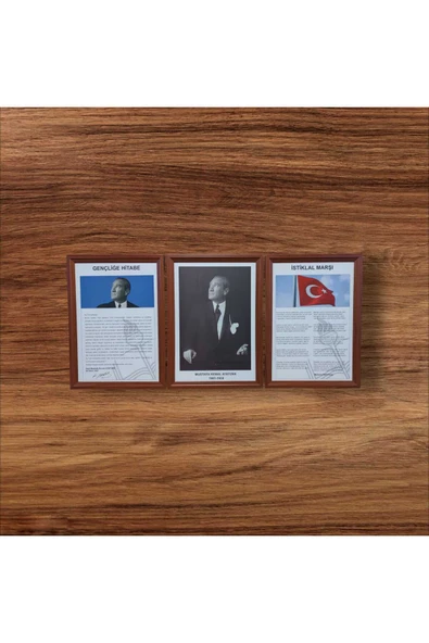 Panda Atatürk-Gençliğe Hitabe-İstiklal Marşı MDF Portre Tablo Köşe 3 lü set 35x50cm - 5