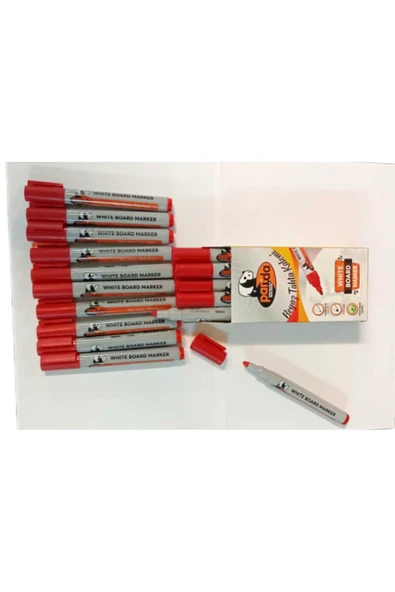 Panda Beyaz Yazı Tahtası Kalemleri Kalem Seti 20 Adet Kırmızı /Silgi Hediye - 1