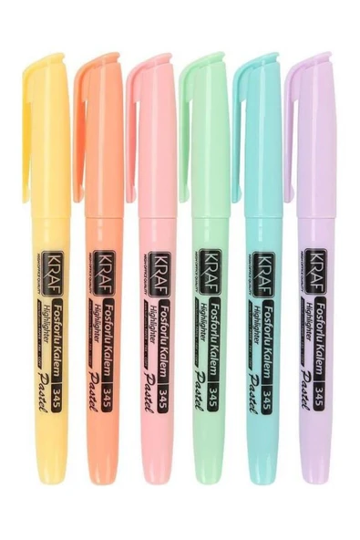 KRAF 6'lı Pastel Renk Fosforlu Işaretleme Kalem Seti - 1