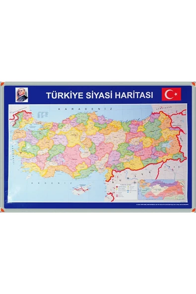 Panda 70x100 Cm Türkiye Siyasi Haritası Alüminyum Çerçeve Tablo Pano - 1