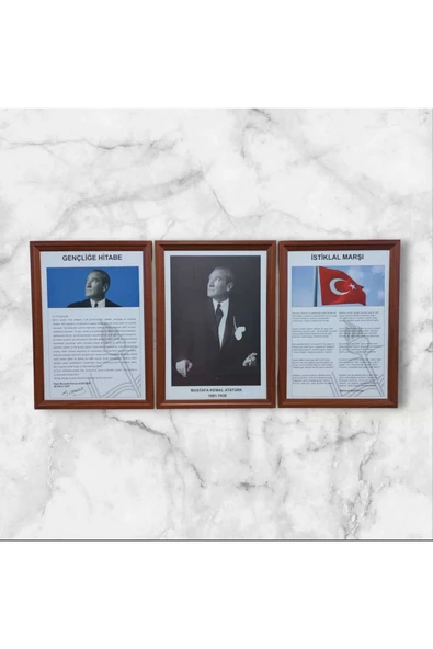 Panda Atatürk-Gençliğe Hitabe-İstiklal Marşı MDF Portre Tablo Köşe 3 lü set 35x50cm - 2