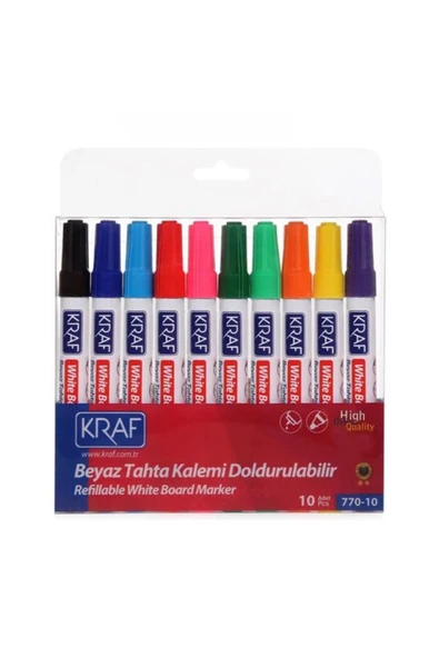 KRAF 770-10 Doldurulabilir Beyaz Tahta Kalemi 10'lu Set - 1