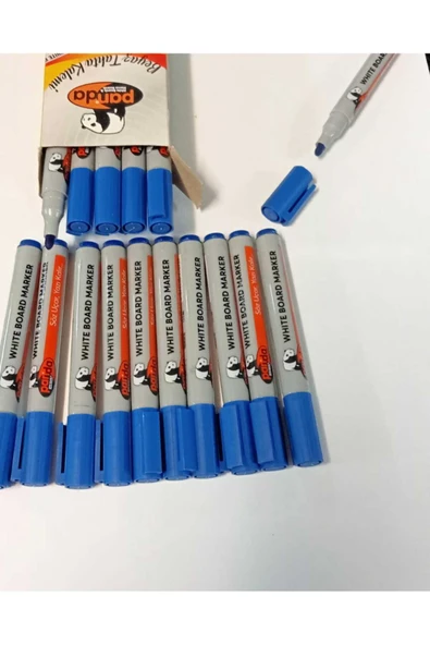 Panda Beyaz Yazı Tahtası Kalemleri Kalem Seti 20 Adet Mavi/Silgi Hediye - 3