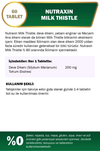 Nutraxin Milk Thistle 200 Mg 60 Tablet - Deve Dikeni Ekstresi - 2