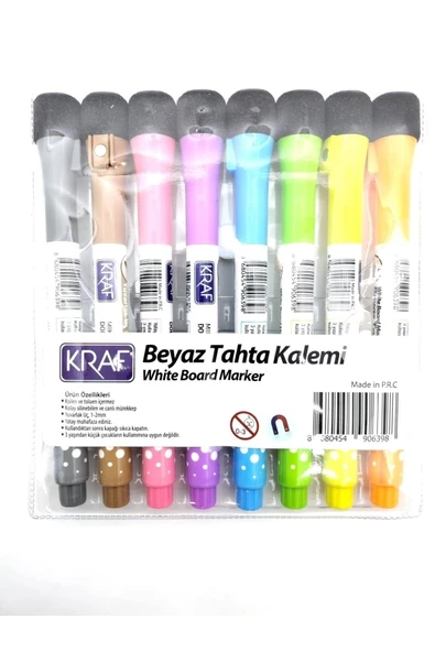 KRAF 777 Mıknatıslı Silgili Doldurulabilir Beyaz Tahta Kalemi 8'li - 2