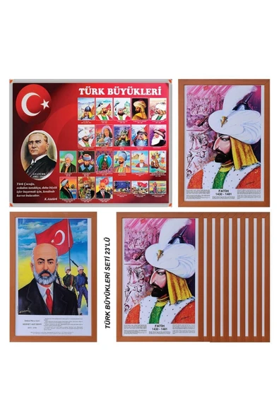 Panda 35x50 Cm 23 Lü Atatürk Köşesi Mdf Çerçeveli Türk Büyükleri Tablo - 1