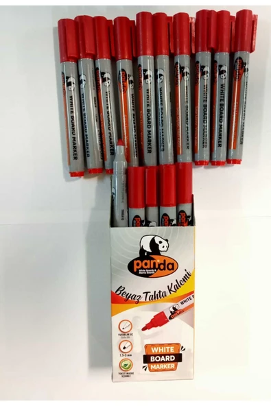 Panda Beyaz Yazı Tahtası Kalemleri Kalem Seti 20 Adet Kırmızı /Silgi Hediye - 2