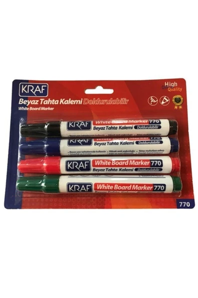 KRAF Beyaz Tahta Kalemi Doldurulabilir Set 4 Renk - 1