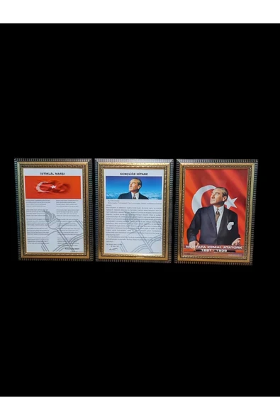 Panda Atatürk-gençliğe Hitabe-istiklal Marşı Portre Tablo Köşe 3 Lü Set 45x60cm Yaldizli - 2