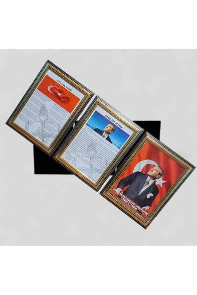 Panda Atatürk-gençliğe Hitabe-istiklal Marşı Portre Tablo Köşe 3 Lü Set 45x60cm Yaldizli - 4