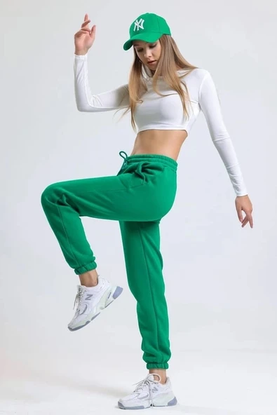 3 iplik şardonlu paça lastikli eşofman yeşil is001 - Resim 6