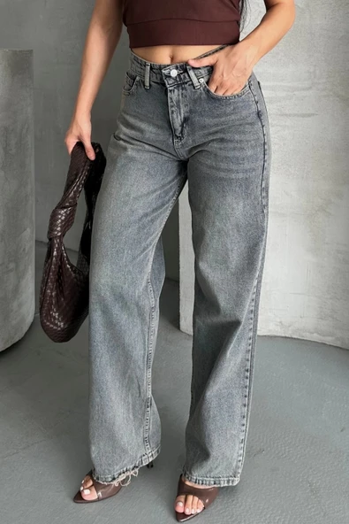 Palazzo bıyık kar yıkama buz mavi jeans pantolon d2008 ürün görseli