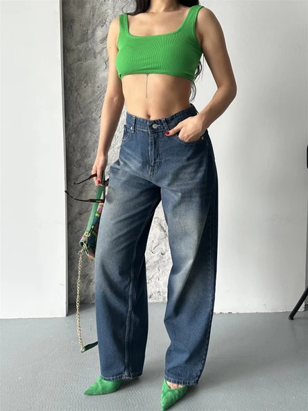 Baggy süper taş bıyık yıkama kahve tint jeans pantolon d2007 ürün görseli