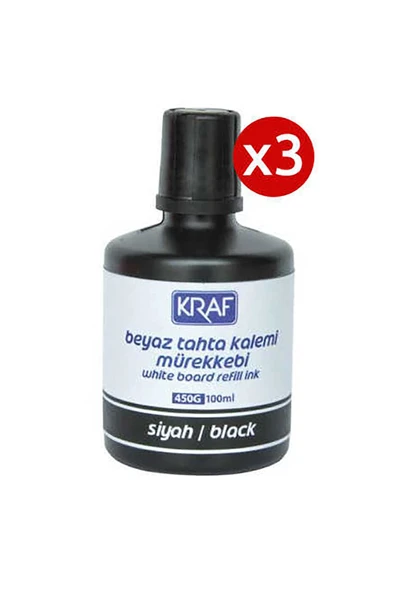 KRAF 3 Adet Kraf Beyaz Yazı Tahtası Mürekkebi 100ml Siyah - 1