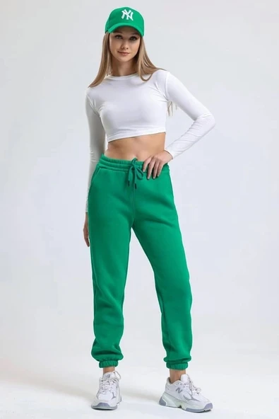 3 iplik şardonlu paça lastikli eşofman yeşil is001 - Resim 2