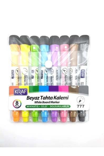KRAF 777 Mıknatıslı Silgili Doldurulabilir Beyaz Tahta Kalemi 8'li - 3