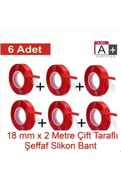 Panda 6 adet 18mmX2mt Çift Taraflı Montaj Slikon Bandı Doku Nano Silikonlu Süper Güçlü Bant - 1