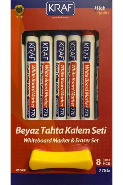 KRAF Doldurulabilir Beyaz Tahta Kalemi Ve Silgi 8'li - 2