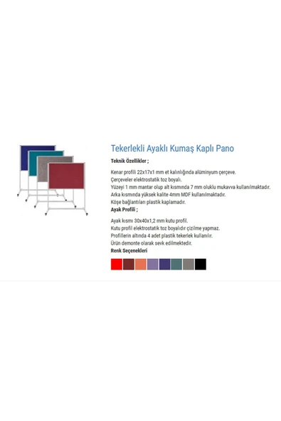 Panda 120x140 Cm Kumaş Kaplı Pano Çift Taraflı Mobil 360 Dönerli Tekerlekli - Resim 5
