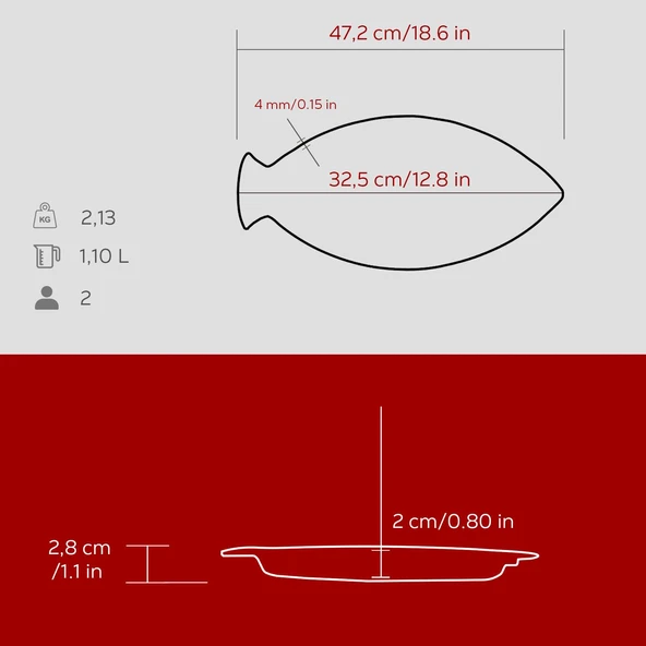 Lava Döküm Balık Tabağı Döküm Demir Yekpare Kulplu Ölçü 20x32cm.-Bordo - 5
