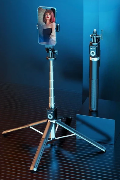 Fotoğraf Makinası Ve Telefon Takılabilen 2si 1 Arada 2.2m Uzayan Selfie Çubuğu Kumandalı Tripod - 8