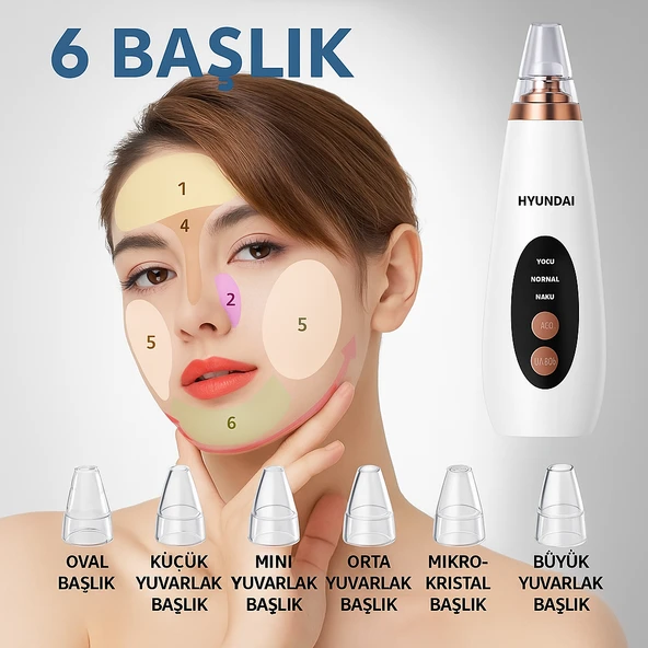 Hyundai Vakumlu Siyah Nokta Temizleyici  6 Başlık, Güçlü Vakum, Şarjlı 6 Başşlıklı - 5