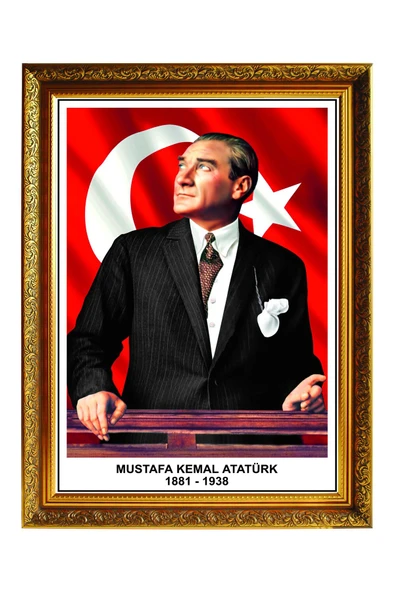 Panda 60X80 CM YALDIZLI ÇERÇEVELİ ATATÜRK PORTRE TABLO PANO-PAN640 - 1