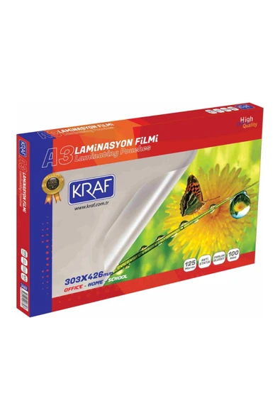 KRAF Laminasyon Filmi Parlak A3 125 Mic 100lü 2123 - 1