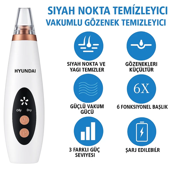 Hyundai Vakumlu Siyah Nokta Temizleyici  6 Başlık, Güçlü Vakum, Şarjlı 6 Başşlıklı - 2