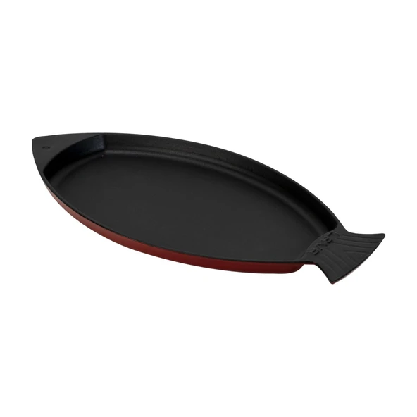 Lava Döküm Balık Tabağı Döküm Demir Yekpare Kulplu Ölçü 20x32cm.-Bordo - 2