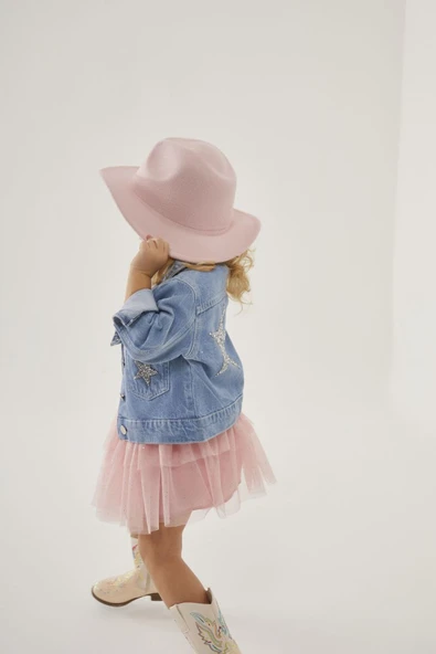 Kız Çocuk Jean Ceket & Tütülü Etek Takımı – Simli Yıldız Detaylı - 4