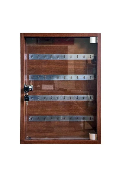 Panda 30x42 Cm 20'li Ahşap Anahtar Dolabı Camlı Kapaklı Kilitli Pano ürün görseli