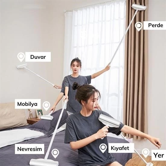 Pratik Temizlik İçin Yapışkanlı Tüy Rulosu 24 Cm Teleskopik Uzayabilen Saplı 2 Yedekli - Resim 3