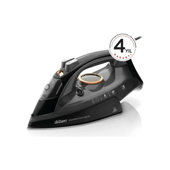 Arzum Steampro Plus Seramik Taban Buharlı Ütü 2400W Siyah - AR6000 - 2