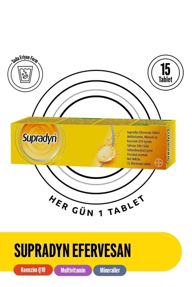 Supradyn 15 Efervesan Tablet | Koenzim Q10, Multivitamin Ve Mineral Içeren Takviye Edici Gıda