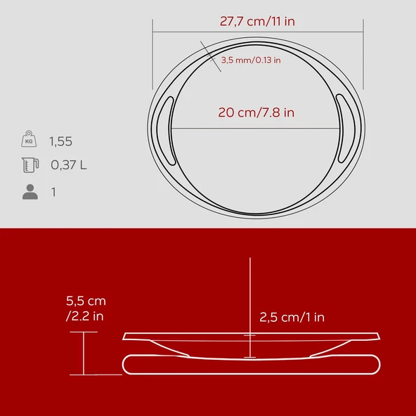 Lava Döküm Yuvarlak Saç Kavurma Tavası Döküm Demir Yekpare Çift Kulplu Kayın Servis Ahşabı Çap(Ø)20cm.-Bordo - Resim 5