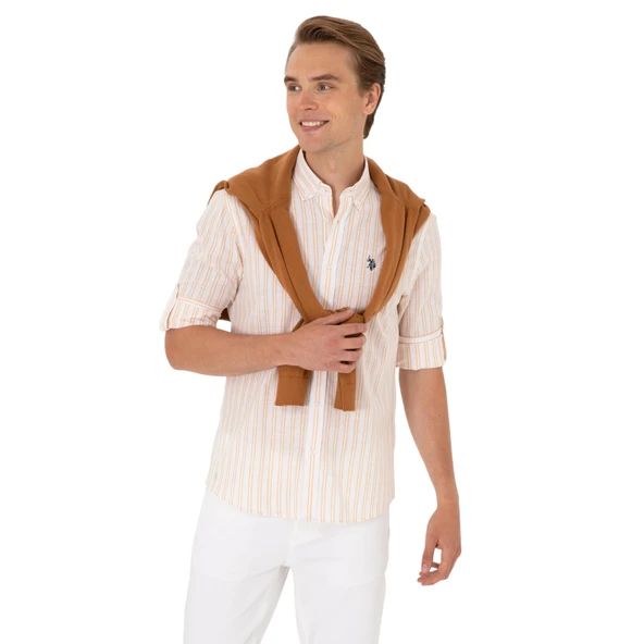 Erkek Sarı Uzun Kollu Gömlek - Resim 3