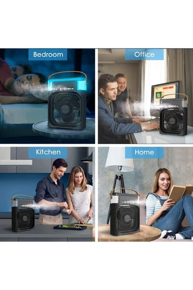 Tntech 5 Spreyli Işıklı Su Püskürtmeli Vantilatör Mini Fan Buhar Makinesi Nemlendirici Siyah TNT-HR001 - 2