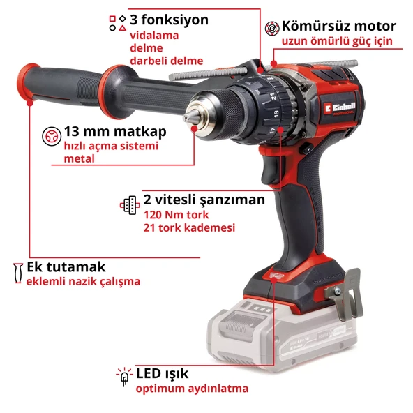 Einhell TP-CD 18/120 Li-i BL Solo PROFESSIONAL Akülü Darbeli Kömürsüz Matkap - 3