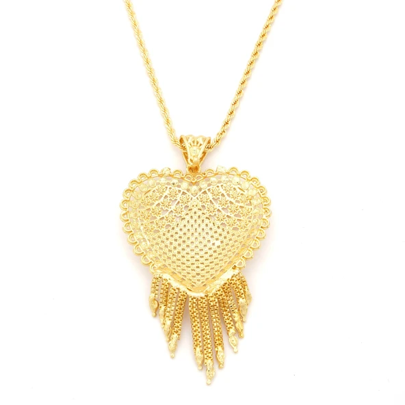 Altın Kaplama Hint Model Desenli Kolye  KLY-648 - Resim 2