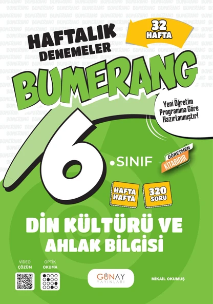 GÜNAY YAYINLARI 6.Sınıf Bumerang Serisi Din Kültürü ve ahlak bilgisi 32 haftalık deneme ürün görseli